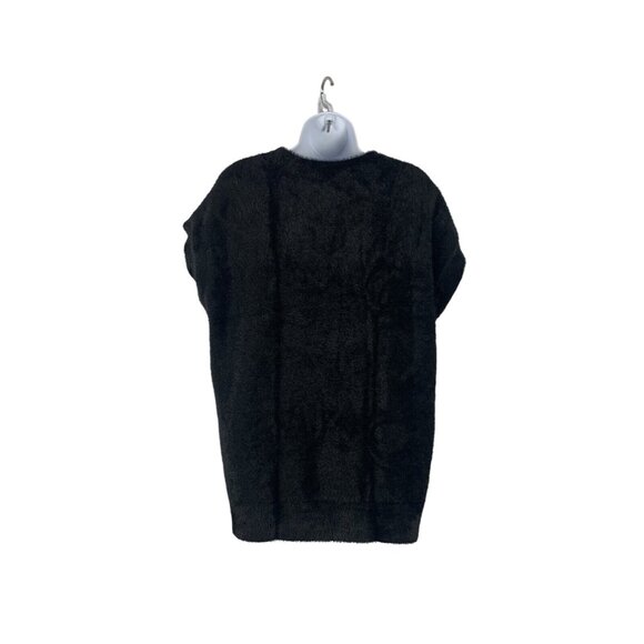 Womens Black Fuzzy V-Neck Sweater Vest Size Medium - Picture 2 of 6
